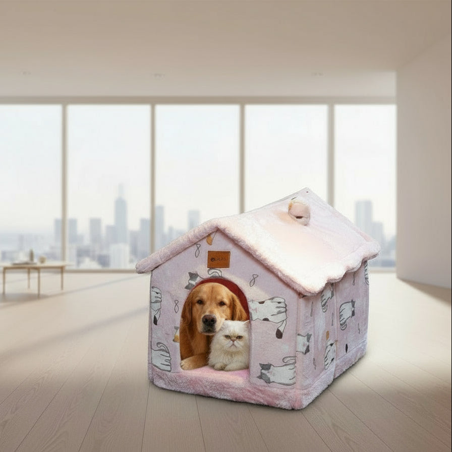 πΎ Foldable Warm Dog & Cat House β Removable Cozy Winter Bed, Enclosed Cave Kennel Sofa for Small Pets | Calming Villa Nest for Dogs & Cats