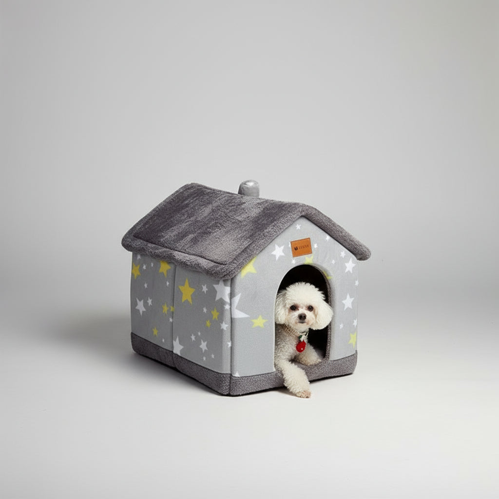 πΎ Foldable Warm Dog & Cat House β Removable Cozy Winter Bed, Enclosed Cave Kennel Sofa for Small Pets | Calming Villa Nest for Dogs & Cats