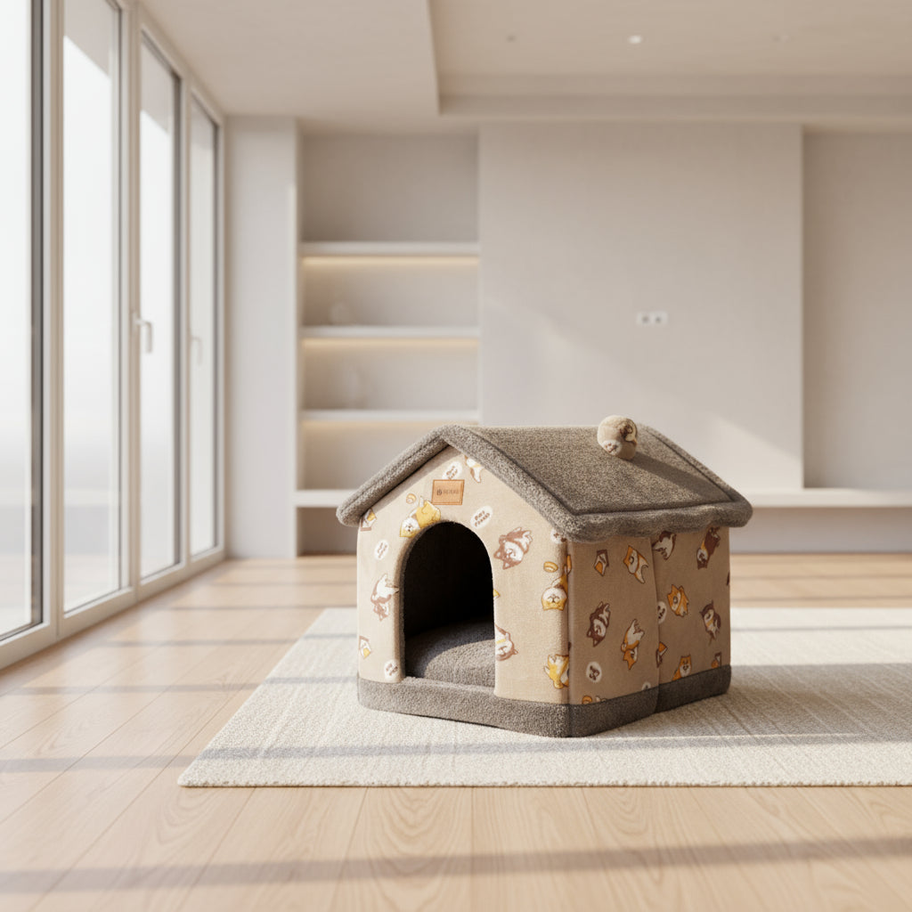 πΎ Foldable Warm Dog & Cat House β Removable Cozy Winter Bed, Enclosed Cave Kennel Sofa for Small Pets | Calming Villa Nest for Dogs & Cats