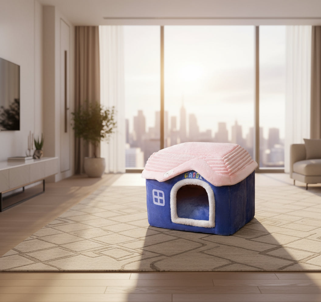 πΎ Foldable Warm Dog & Cat House β Removable Cozy Winter Bed, Enclosed Cave Kennel Sofa for Small Pets | Calming Villa Nest for Dogs & Cats