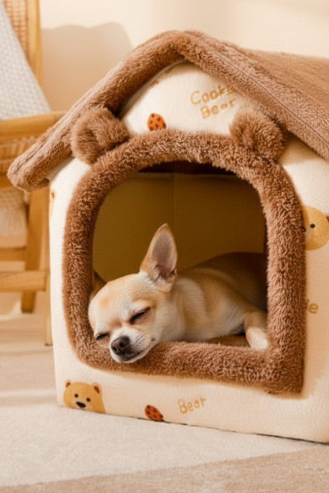 πΎ Foldable Warm Dog & Cat House β Removable Cozy Winter Bed, Enclosed Cave Kennel Sofa for Small Pets | Calming Villa Nest for Dogs & Cats