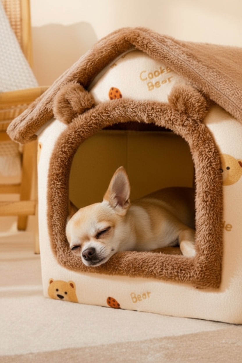 πΎ Foldable Warm Dog & Cat House β Removable Cozy Winter Bed, Enclosed Cave Kennel Sofa for Small Pets | Calming Villa Nest for Dogs & Cats