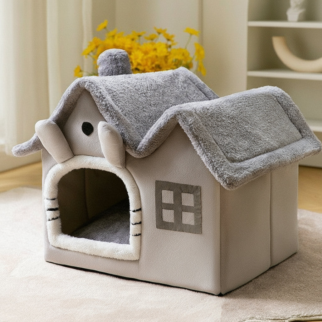 πΎ Foldable Warm Dog & Cat House β Removable Cozy Winter Bed, Enclosed Cave Kennel Sofa for Small Pets | Calming Villa Nest for Dogs & Cats