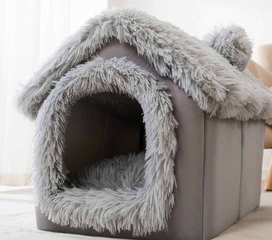 πΎ Foldable Warm Dog & Cat House β Removable Cozy Winter Bed, Enclosed Cave Kennel Sofa for Small Pets | Calming Villa Nest for Dogs & Cats