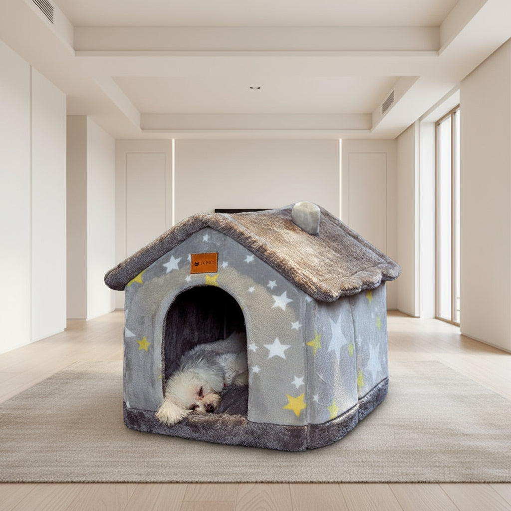 πΎ Foldable Warm Dog & Cat House β Removable Cozy Winter Bed, Enclosed Cave Kennel Sofa for Small Pets | Calming Villa Nest for Dogs & Cats