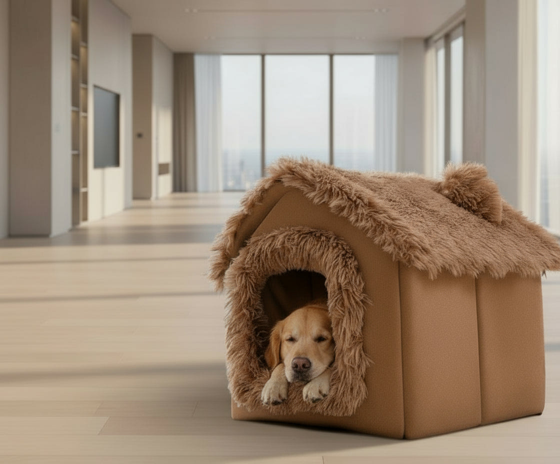 πΎ Foldable Warm Dog & Cat House β Removable Cozy Winter Bed, Enclosed Cave Kennel Sofa for Small Pets | Calming Villa Nest for Dogs & Cats