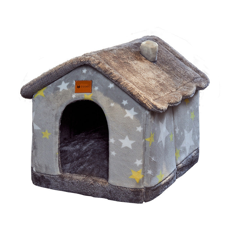 πΎ Foldable Warm Dog & Cat House β Removable Cozy Winter Bed, Enclosed Cave Kennel Sofa for Small Pets | Calming Villa Nest for Dogs & Cats