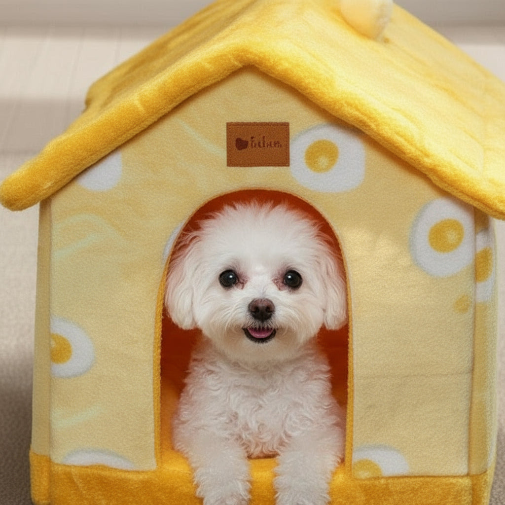 πΎ Foldable Warm Dog & Cat House β Removable Cozy Winter Bed, Enclosed Cave Kennel Sofa for Small Pets | Calming Villa Nest for Dogs & Cats