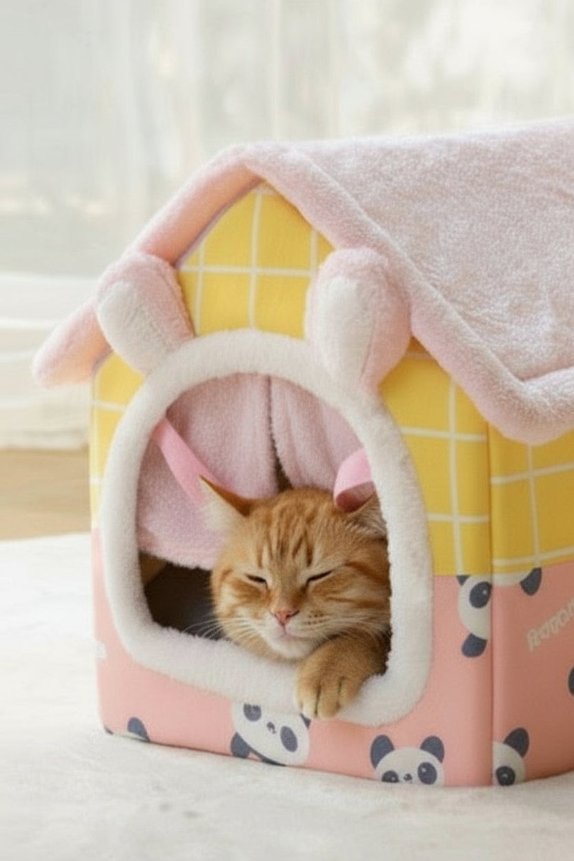 πΎ Foldable Warm Dog & Cat House β Removable Cozy Winter Bed, Enclosed Cave Kennel Sofa for Small Pets | Calming Villa Nest for Dogs & Cats