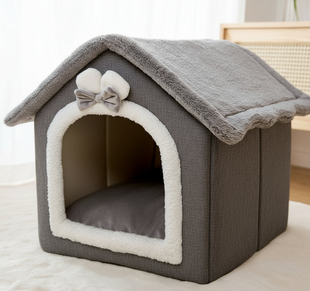 πΎ Foldable Warm Dog & Cat House β Removable Cozy Winter Bed, Enclosed Cave Kennel Sofa for Small Pets | Calming Villa Nest for Dogs & Cats