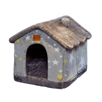 🐾 Foldable Warm Dog & Cat House – Removable Cozy Winter Bed, Enclosed Cave Kennel Sofa for Small Pets | Calming Villa Nest for Dogs & Cats